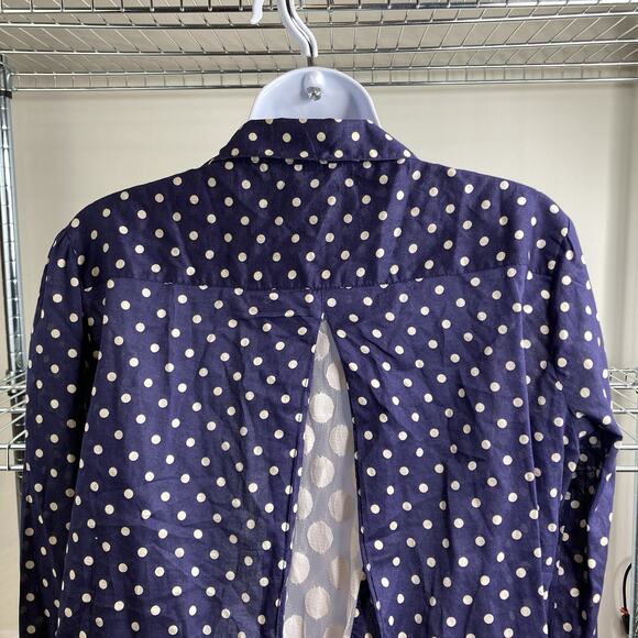 Trovata Birds‎ Of Paradis Navy Polka Dot Button-Up Shirt Size L Preppy Coastal - Picture 10 of 11